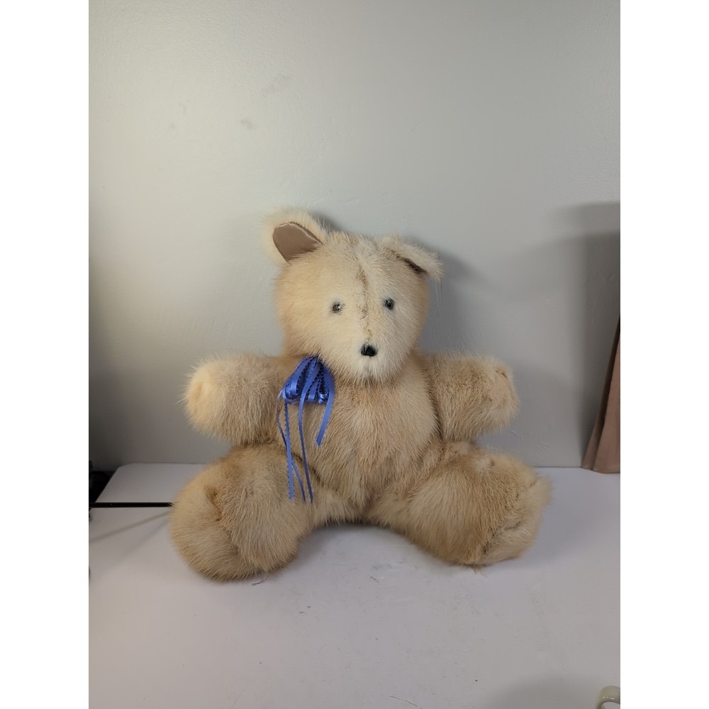 Vintage Real Fur Teddy Bear Brown Handmade 11.5" Soft Fur Sitting